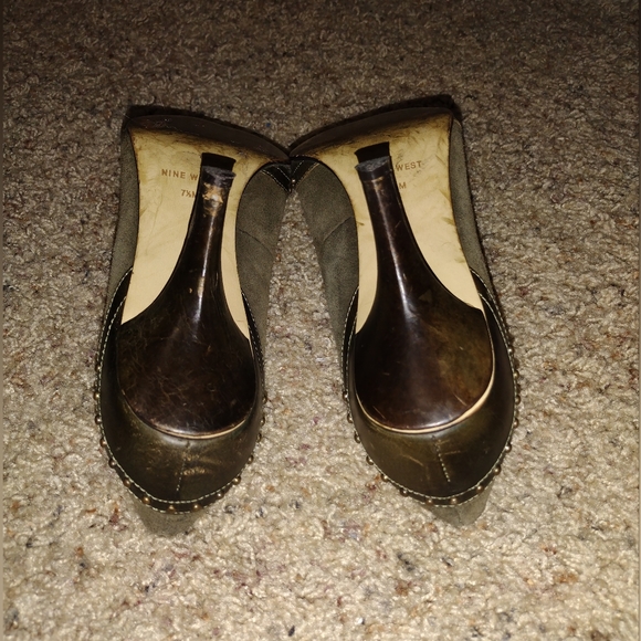 Nine West Suede/Leather Heel Dark Green Sz 7.5M - Picture 5 of 8
